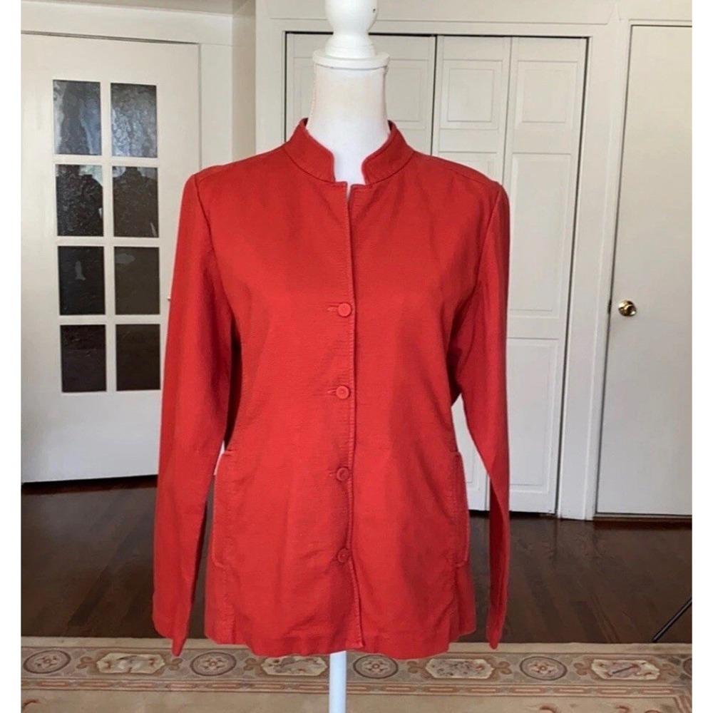 Eileen Fisher Mandarin Collar Brick Orange‎ Cotton Jacket size M